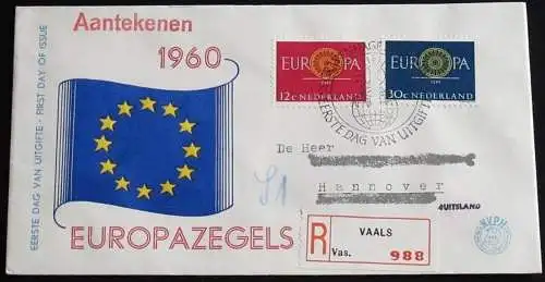 NIEDERLANDE 1960 Mi-Nr. 753/54 CEPT FDC