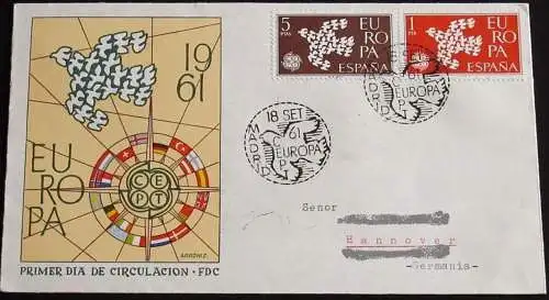 SPANIEN 1961 Mi-Nr. 1266/67 CEPT FDC