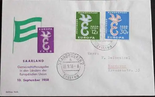 SAARLAND 1958 Mi-Nr. 439/40 CEPT FDC