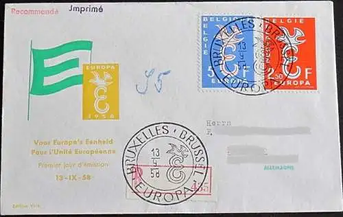 BELGIEN 1958 Mi-Nr. 1117/18 CEPT FDC