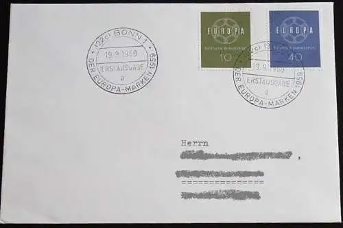 DEUTSCHLAND 1959 Mi-Nr. 320/21 CEPT FDC