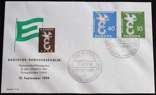 DEUTSCHLAND 1958 Mi-Nr. 295/96 CEPT FDC