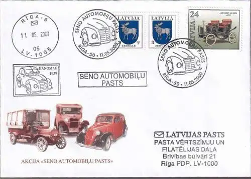 LETTLAND 1999 Mi-Nr. 436 Brief Stempelbeleg Seno Automobilu Pasts