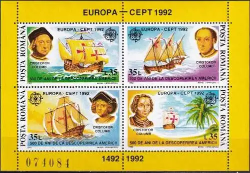 RUMÄNIEN 1992 Mi-Nr. Block 271 ** MNH - CEPT