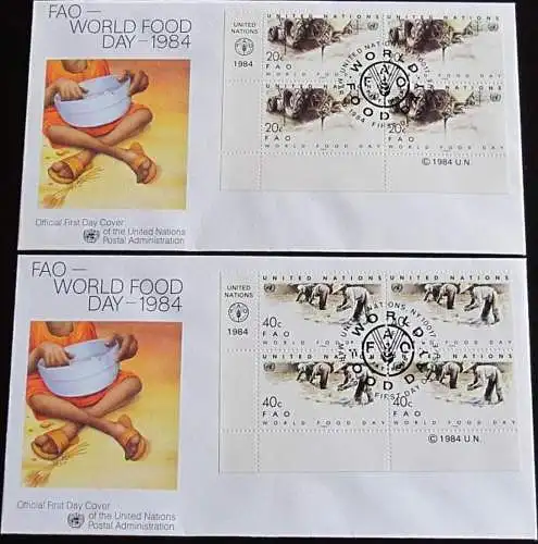 UNO NEW YORK 1984 Mi-Nr. 442/43 Viererblock FDC