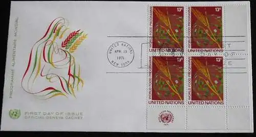 UNO NEW YORK 1971 Mi-Nr. 234 Viererblock FDC
