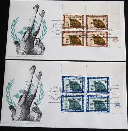 UNO NEW YORK 1971 Mi-Nr. 232/33 Viererblock FDC