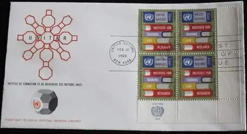 UNO NEW YORK 1969 Mi-Nr. 208 Viererblock FDC