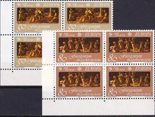 LIECHTENSTEIN 1985 Mi-Nr. 866/67 Eckrand-Viererblocks ** MNH