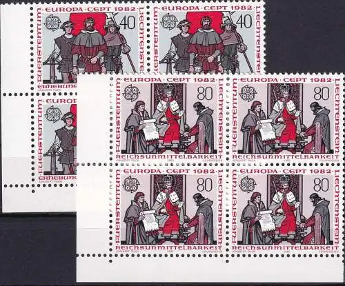 LIECHTENSTEIN 1982 Mi-Nr. 791/92 Eckrand-Viererblocks ** MNH