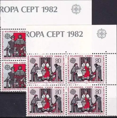 LIECHTENSTEIN 1982 Mi-Nr. 791/92 Eckrand-Viererblocks ** MNH