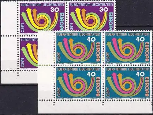 LIECHTENSTEIN 1973 Mi-Nr. 579/80 Eckrand-Viererblocks ** MNH