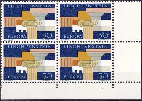 LIECHTENSTEIN 1963 Mi-Nr. 431 Eckrandviererblock ** MNH