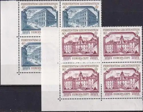 LIECHTENSTEIN 1978 Mi-Nr. 692/93 Eckrandviererblocks ** MNH