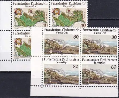 LIECHTENSTEIN 1977 Mi-Nr. 667/68 Eckrand-Viererblocks ** MNH