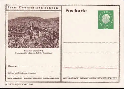 DEUTSCHLAND 1960 Mi-Nr. P 42 Postkarte lernt Deutschland kennen Künzelsau ungelaufen