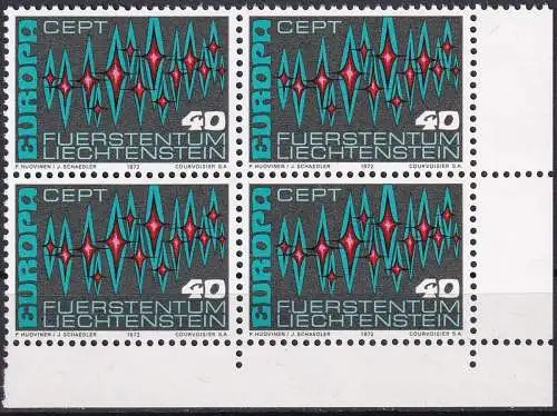 LIECHTENSTEIN 1972 Mi-Nr. 564 Eckrand-Viererblock ** MNH