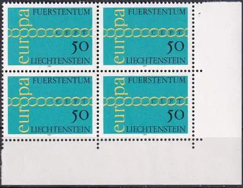 LIECHTENSTEIN 1971 Mi-Nr. 545 Eckrand-Viererblock ** MNH