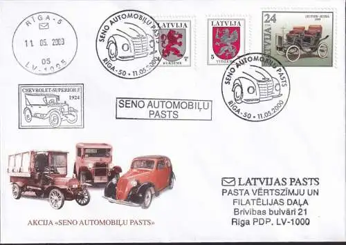 LETTLAND 1999 Mi-Nr. 436 Brief Stempelbeleg Seno Automobilu Pasts