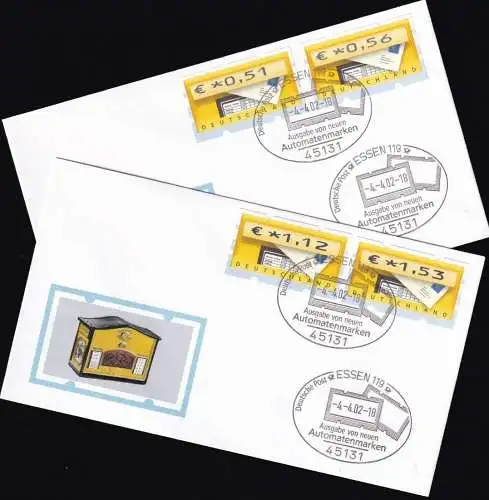 DEUTSCHLAND 2002 Mi-Nr. ATM 5.1 S 1 auf 2 Automatenmarken FDC