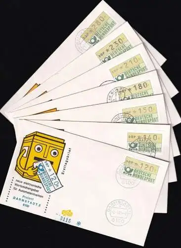 DEUTSCHLAND 1981 Mi-Nr. ATM 1.1 VS 1 auf 14 Automatenmarken FDC mit 14 verschiedenen Stempeln