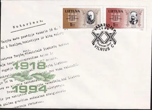 LITAUEN 1994 Mi-Nr. 548/49 FDC