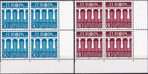 LIECHTENSTEIN 1984 Mi-Nr. 837/38 Eckrand-Viererblocks ** MNH