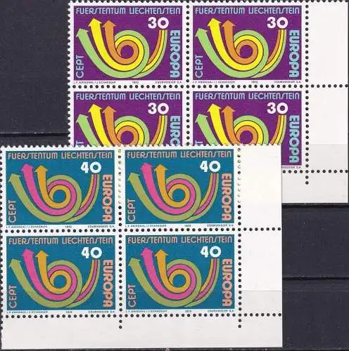 LIECHTENSTEIN 1973 Mi-Nr. 579/80 Eckrand-Viererblocks ** MNH