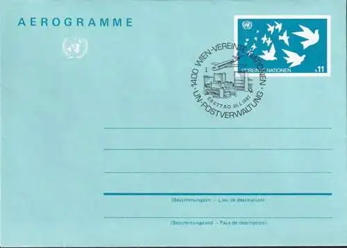 UNO WIEN 1987 Mi-Nr. LF 3 Ganzsache Luftpostfaltbrief gestempelt EST