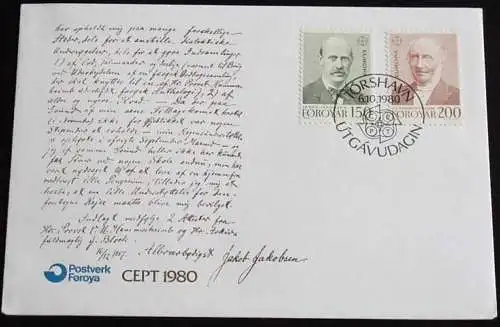 FÄRÖER 1980 Mi-Nr. 53/54 CEPT FDC