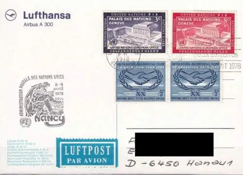 UNO NEW YORK 1978 Postkarte Nancy 78 Lufthansa Airbus A300