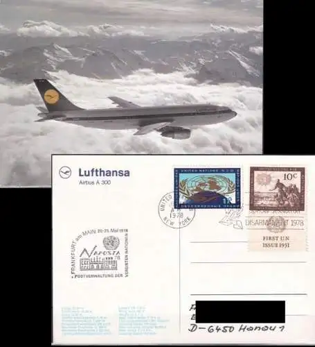 UNO NEW YORK 1978 Postkarte Naposta78 Lufthansa A300