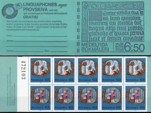 SCHWEDEN 1976 Mi-Nr. MH 58 Markenheft/booklet mit Bogennummer ** MNH