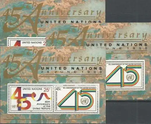 UNO NEW YORK 1990 Mi-Nr. Block 11 3 Stück ** MNH