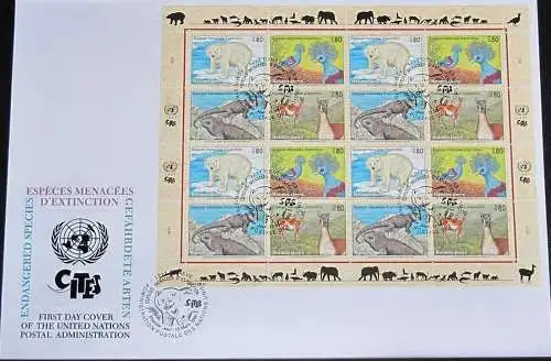 UNO GENF 1997 Mi-Nr. 305/08 Kleinbogen Gefährdete Arten FDC