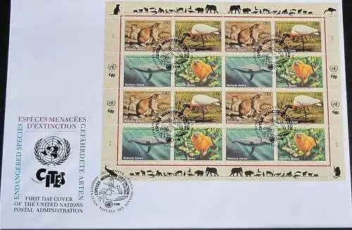 UNO GENF 1994 Mi-Nr. 245/48 Kleinbogen Gefährdete Arten FDC