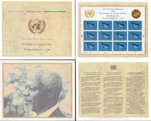 UNO WIEN 2001 Mi-Nr. 350 Kleinbogen ** MNH in Mappe/Folder mit Fotodruck