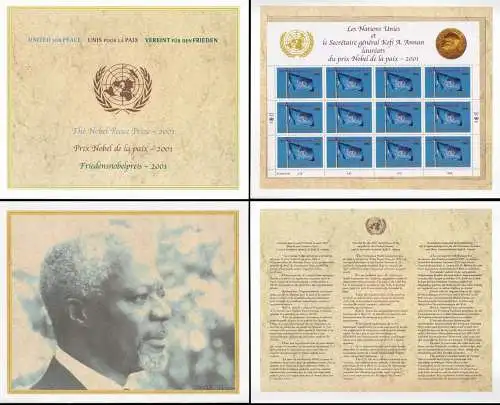 UNO GENF 2001 Mi-Nr. 432 Kleinbogen ** MNH in Mappe/Folder mit Fotodruck