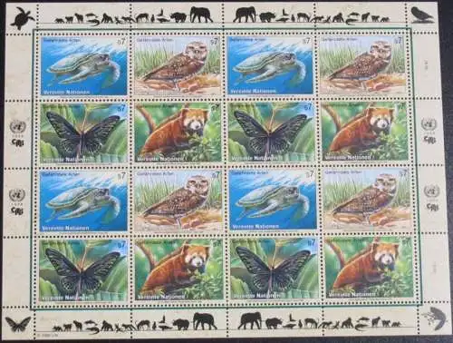 UNO WIEN 1998 Mi-Nr. 248/51 Kleinbogen gefährdete Arten ** MNH