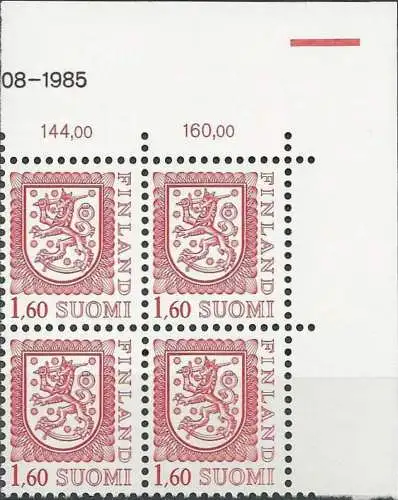 FINNLAND 1986 Mi-Nr. 981 II Eckrand-Viererblock ** MNH