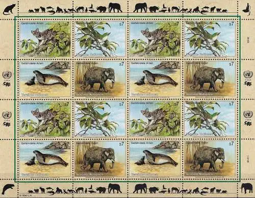 UNO WIEN 1994 Mi-Nr. 162/65 Kleinbogen gefährdete Arten ** MNH