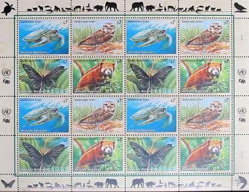 UNO WIEN 1998 Mi-Nr. 248/51 Kleinbogen gefährdete Arten ** MNH