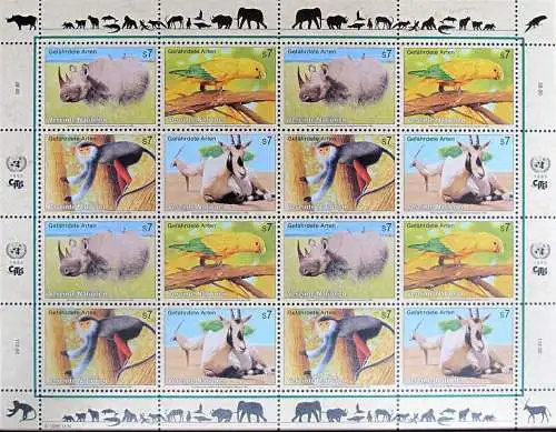 UNO WIEN 1995 Mi-Nr. 180/83 Kleinbogen gefährdete Arten ** MNH