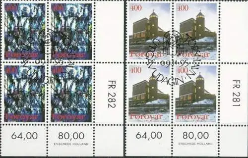 FÄRÖER 1995 Mi-Nr. 289/90 Eckrand-Viererblock o used - aus Abo