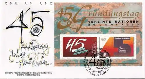 UNO WIEN 1990 Mi-Nr. Block 5 FDC