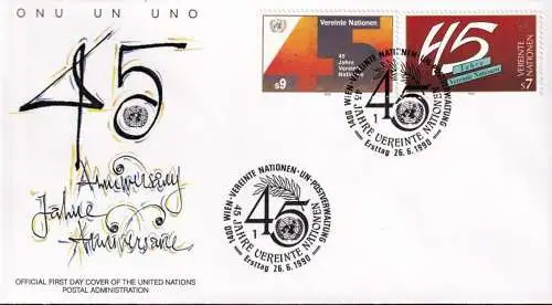 UNO WIEN 1990 Mi-Nr. 104/05 FDC