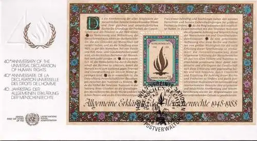 UNO WIEN 1988 Mi-Nr. Block 4 FDC