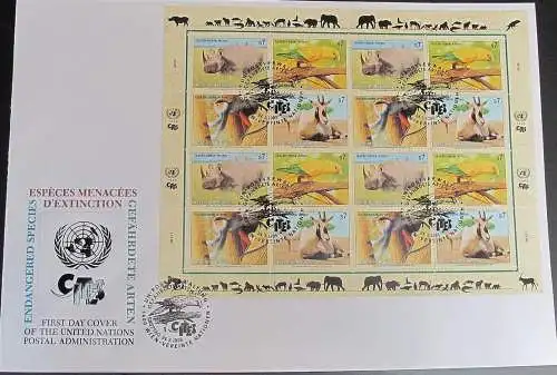 UNO WIEN 1995 Mi-Nr. 180/83 Kleinbogen gefährdete Arten FDC