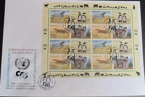 UNO WIEN 1993 Mi-Nr. 143/46 Kleinbogen gefährdete Arten FDC