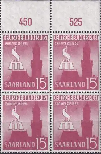 SAARLAND 1958 Mi-Nr. 435 Viererblock ** MNH